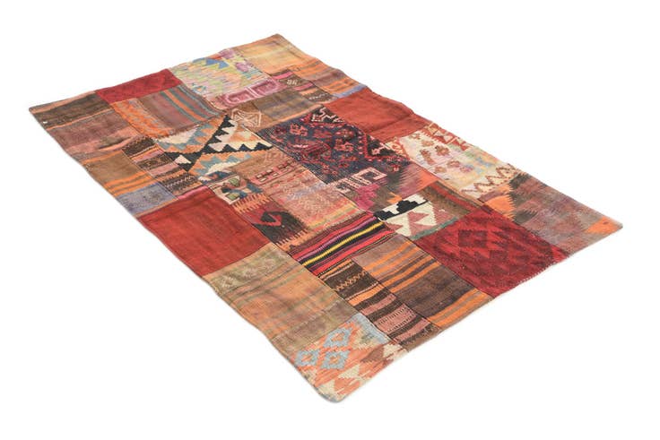 Detail image of 3' 4 x 5' 2 Hand Woven Kilim Patchwork Wool Rug