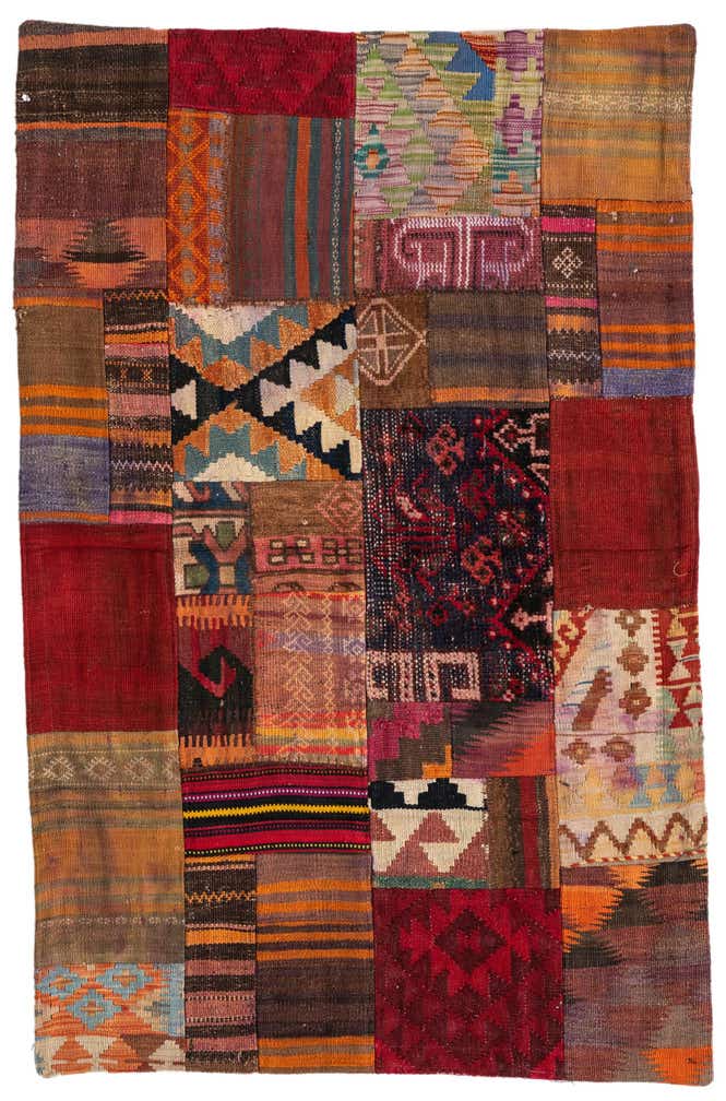 3' 4 x 5' 2 Hand Woven Kilim Patchwork Wool Rug