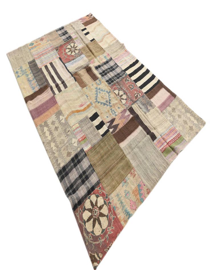 Detail image of 5' 4 x 8' 2  Hand Woven Kilim Patchwork Wool Rug