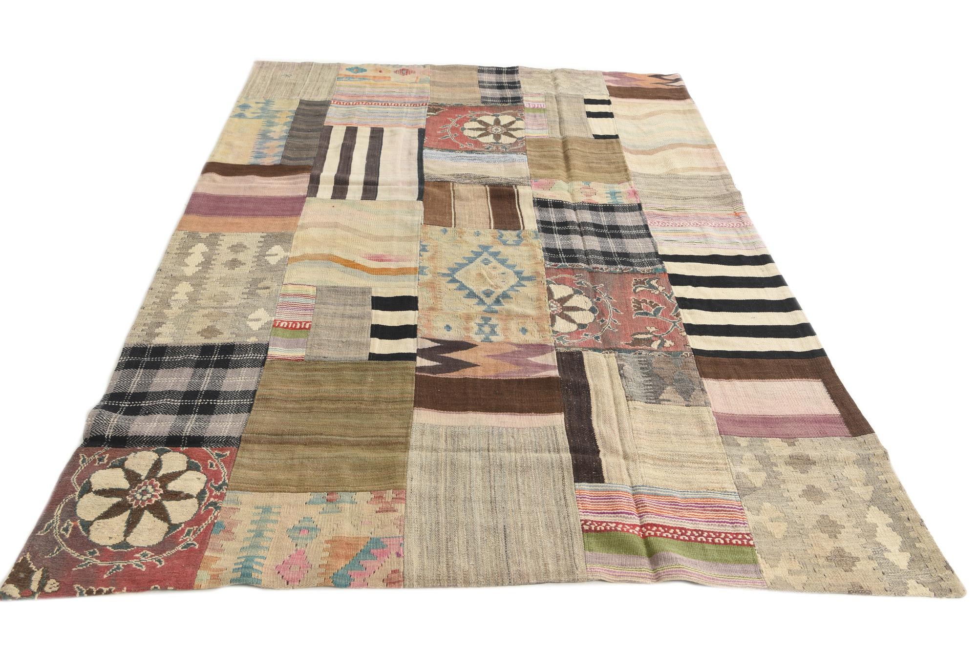 5' 4 x 8' 2 Hand Woven Kilim Patchwork Wool Rug