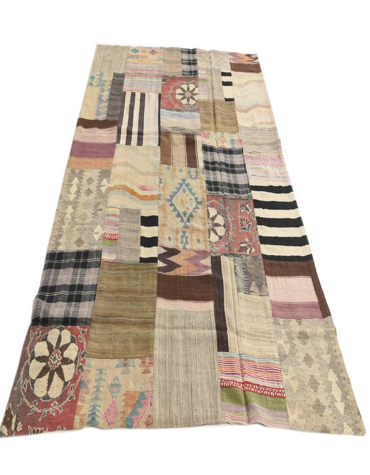 Detail image of 5' 4 x 8' 2  Hand Woven Kilim Patchwork Wool Rug