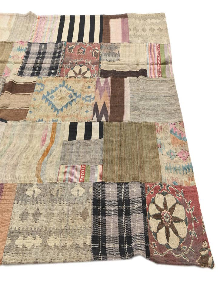 Detail image of 5' 4 x 8' 2  Hand Woven Kilim Patchwork Wool Rug