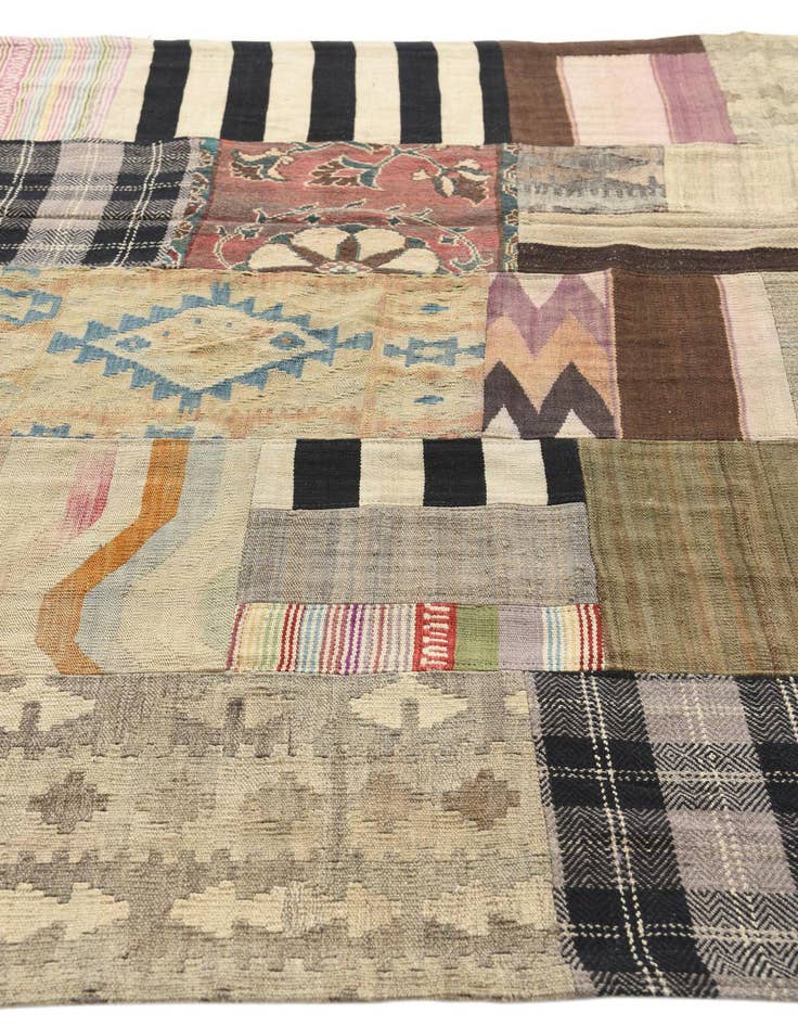 Detail image of 5' 4 x 8' 2  Hand Woven Kilim Patchwork Wool Rug