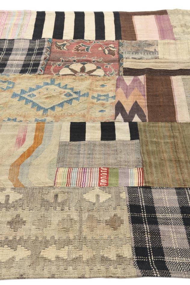 Detail image of 5' 4 x 8' 2 Hand Woven Kilim Patchwork Wool Rug