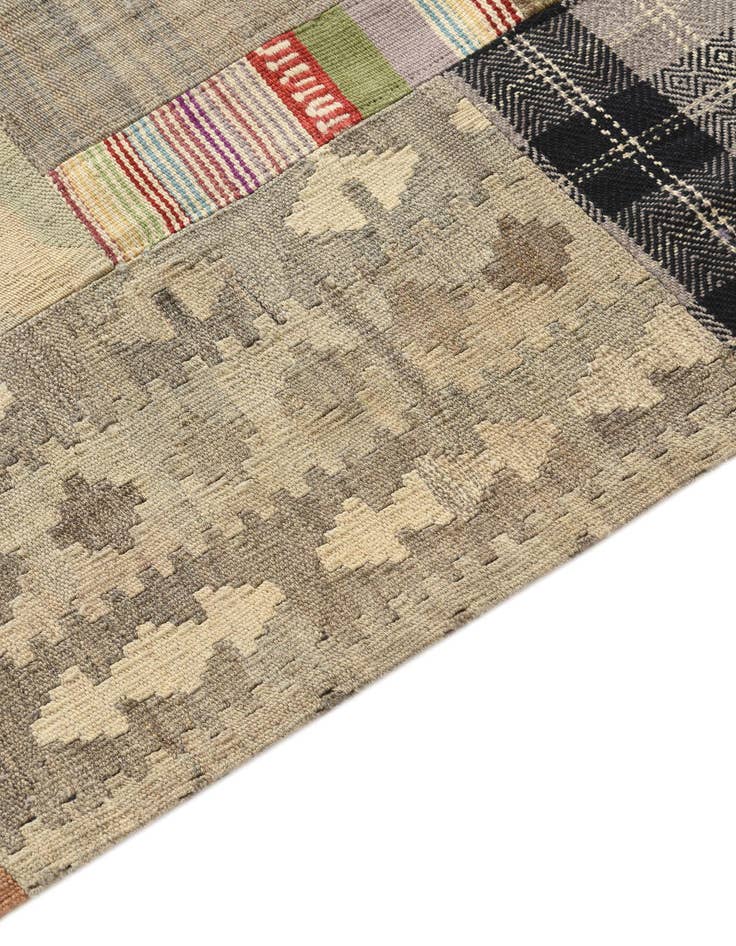 Detail image of 5' 4 x 8' 2  Hand Woven Kilim Patchwork Wool Rug