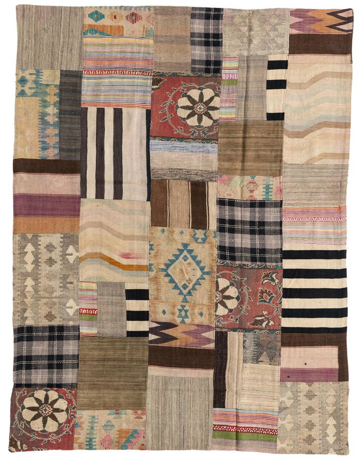 Detail image of 5' 4 x 8' 2 Hand Woven Kilim Patchwork Wool Rug