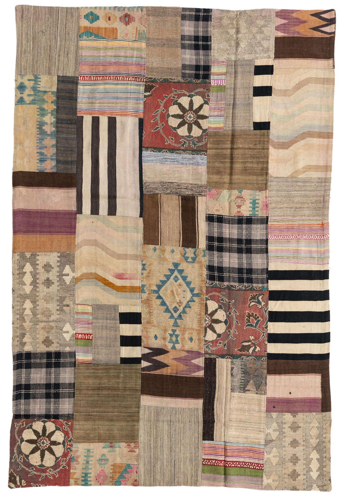 5' 4 x 8' 2 Hand Woven Kilim Patchwork Wool Rug