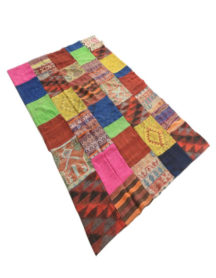 Detail image of 5' 6 x 8'  Hand Woven Kilim Patchwork Wool Rug