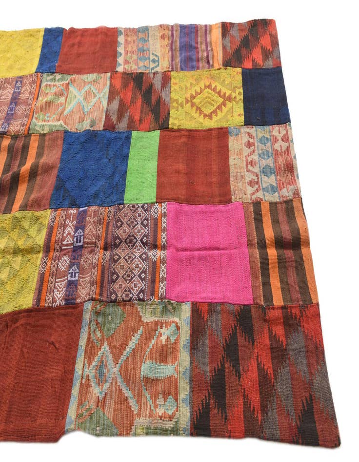 Detail image of 5' 6 x 8'  Hand Woven Kilim Patchwork Wool Rug