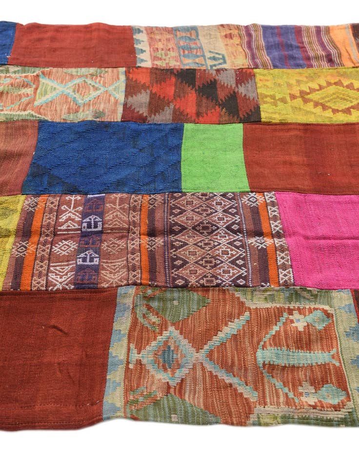 Detail image of 5' 6 x 8'  Hand Woven Kilim Patchwork Wool Rug