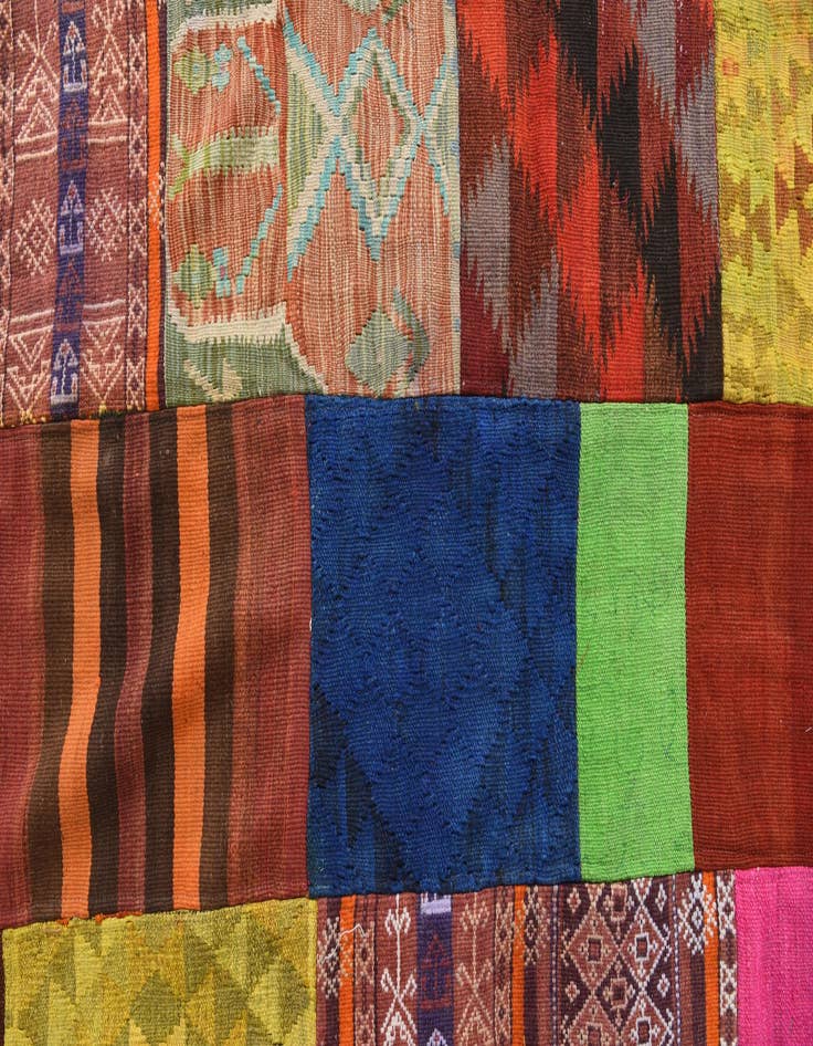 Detail image of 5' 6 x 8'  Hand Woven Kilim Patchwork Wool Rug