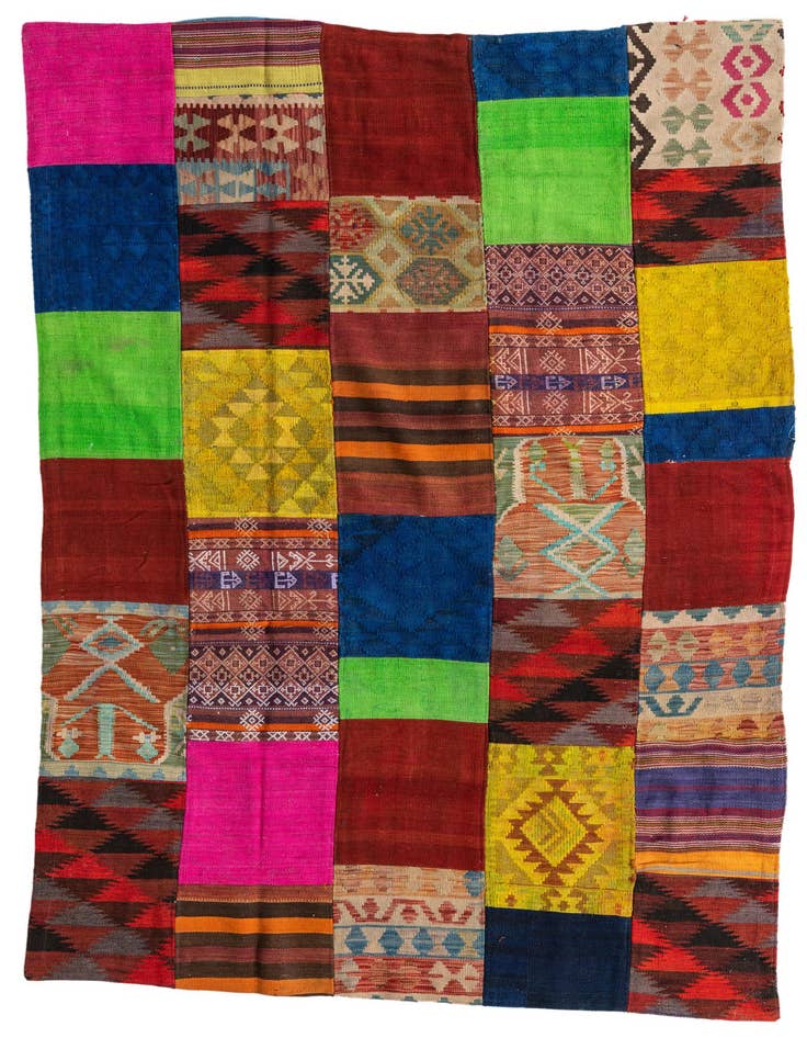 Detail image of 5' 6 x 8' Hand Woven Kilim Patchwork Wool Rug