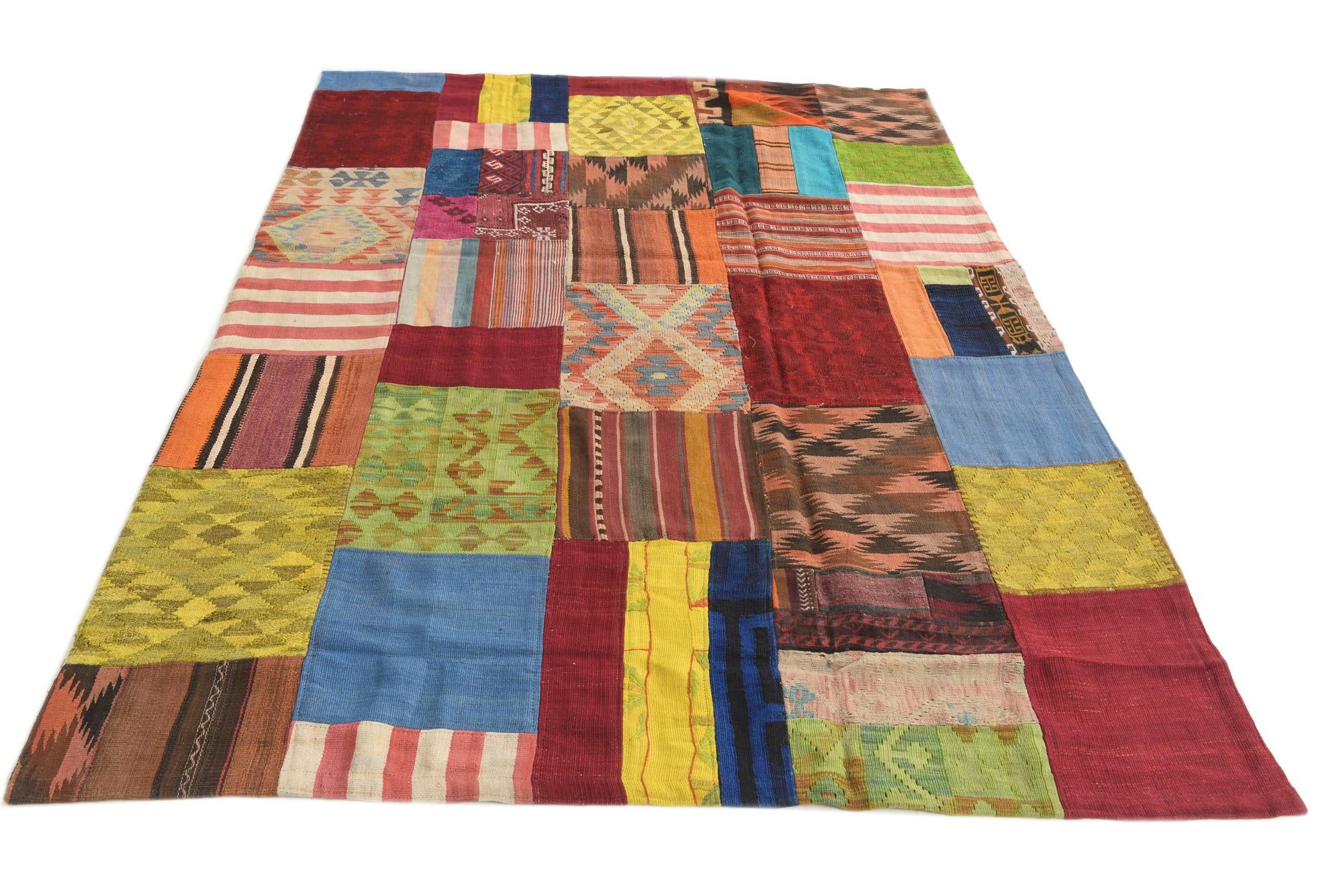 5' 7 x 8' Hand Woven Kilim Patchwork Wool Rug