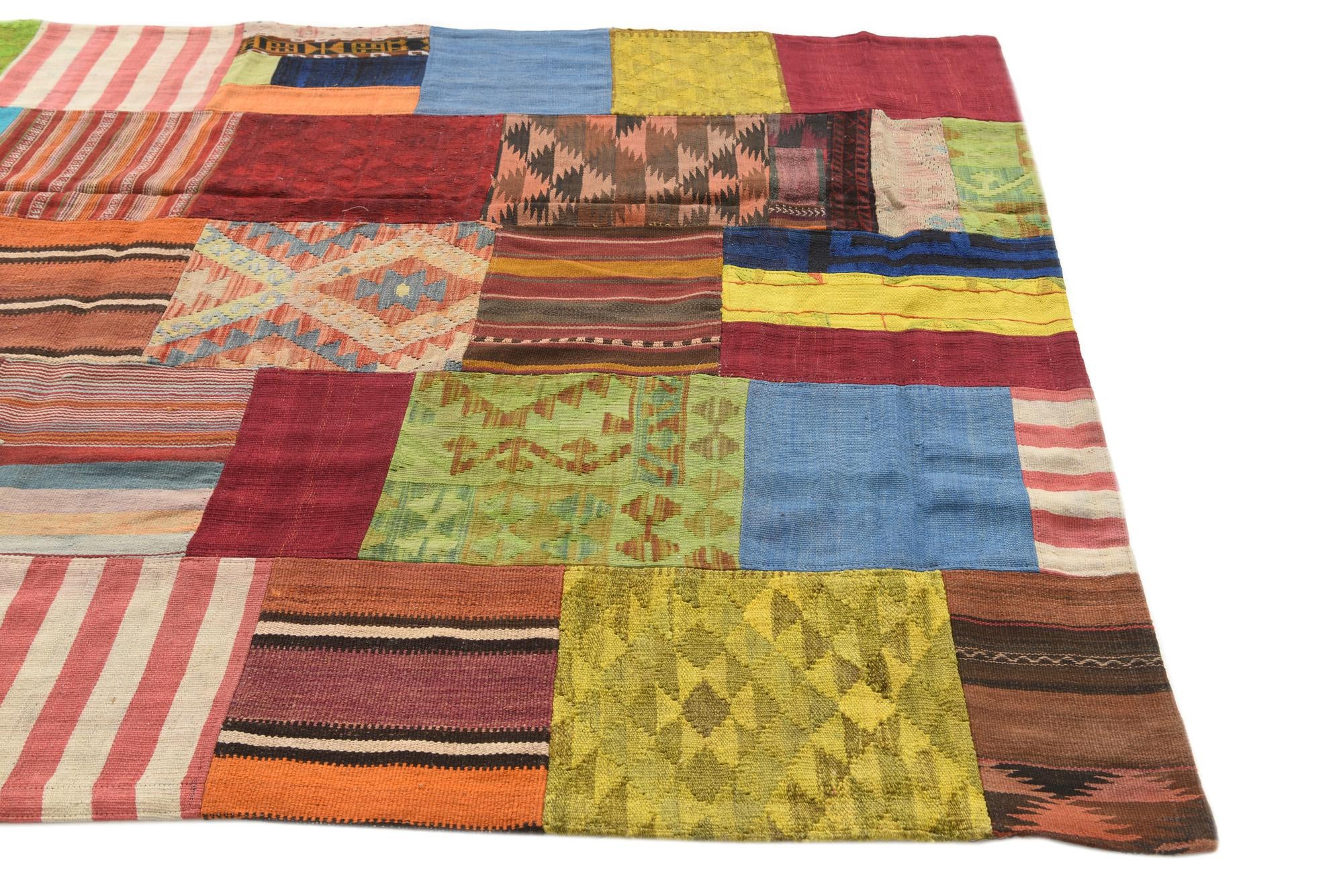 5' 7 x 8' Hand Woven Kilim Patchwork Wool Rug