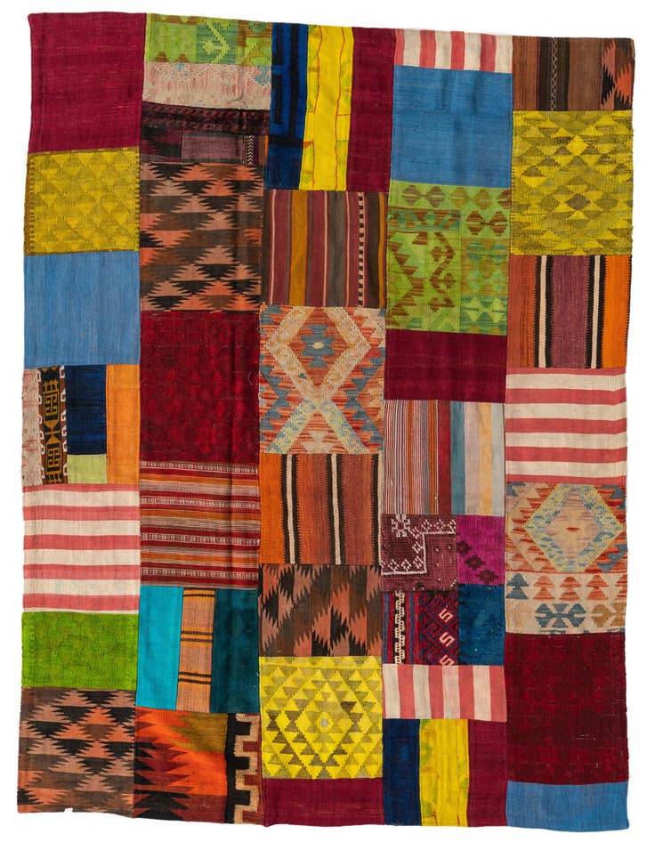Detail image of 5' 7 x 8' Hand Woven Kilim Patchwork Wool Rug