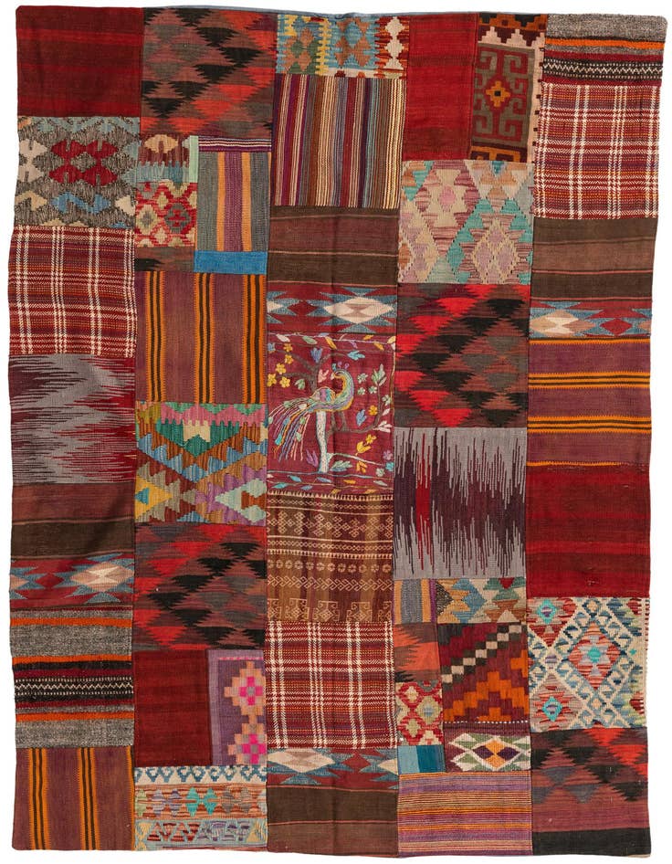 Detail image of 5' 5 x 7' 9 Hand Woven Kilim Patchwork Wool Rug
