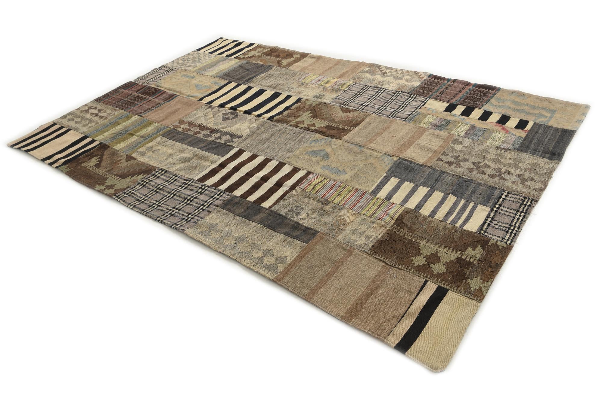 6' 4 x 9' 7 Hand Woven Kilim Patchwork Wool Rug