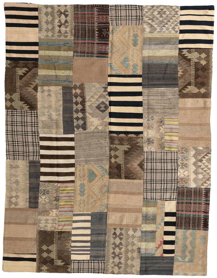 Detail image of 6' 4 x 9' 7 Hand Woven Kilim Patchwork Wool Rug