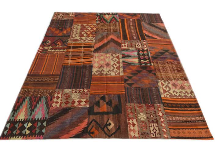 5' 10 x 7' 7 Hand Woven Kilim Patchwork Wool Rug