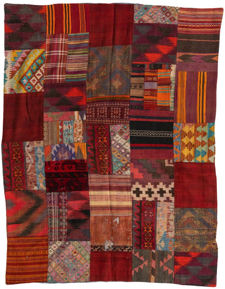 Detail image of 5' 1 x 6' 7 Hand Woven Kilim Patchwork Wool Rug