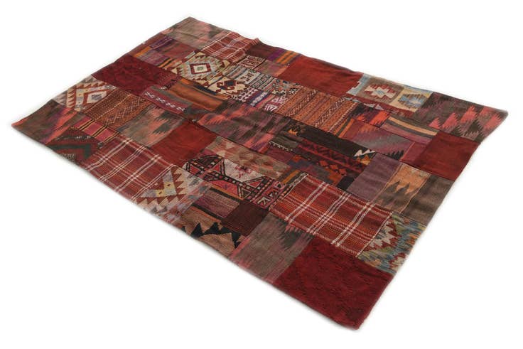Detail image of 3' 10 x 6' Hand Woven Kilim Patchwork Wool Rug