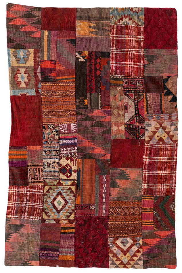 Detail image of 3' 10 x 6' Hand Woven Kilim Patchwork Wool Rug