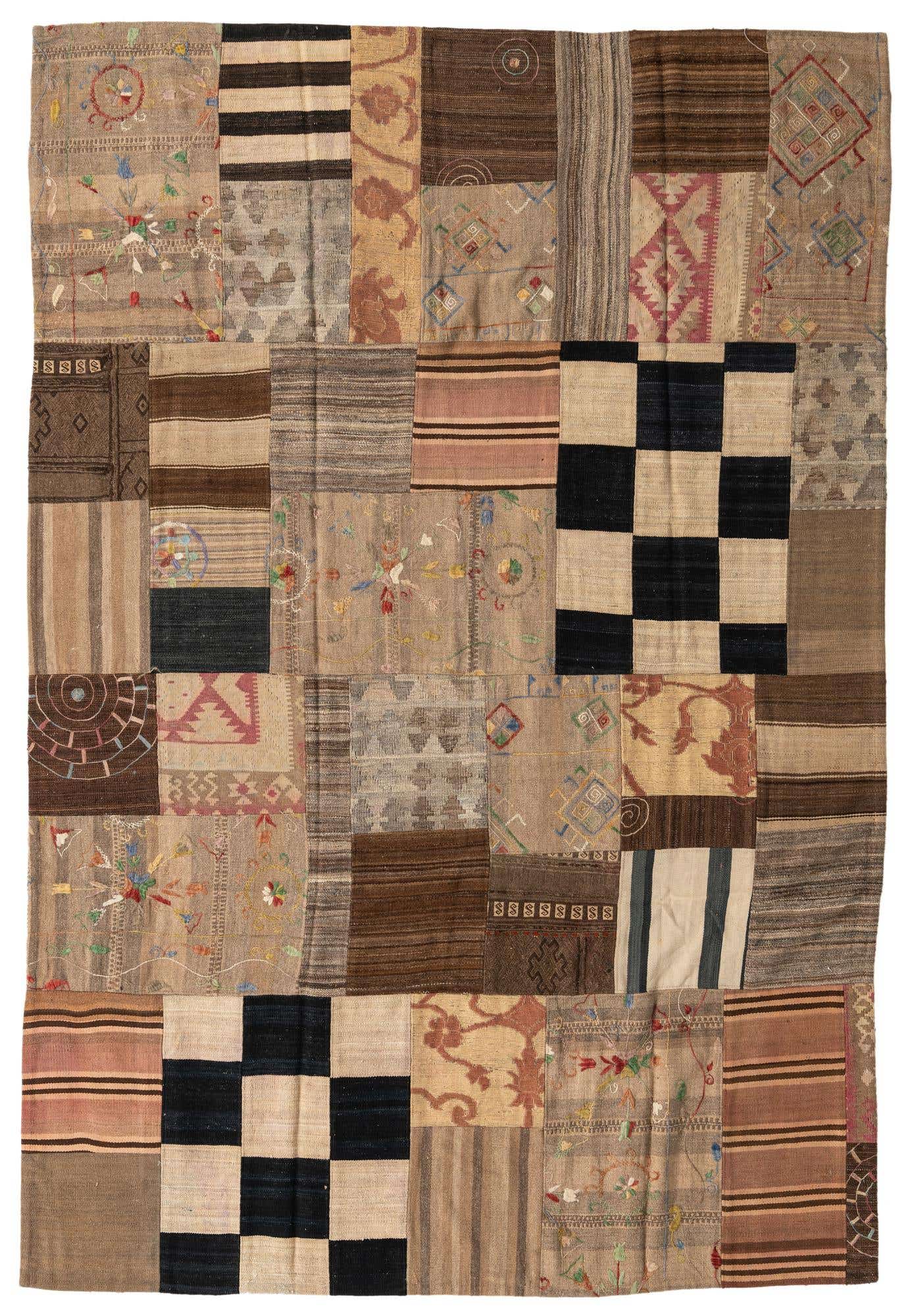 6' 8 x 9' 10 Hand Woven Kilim Patchwork Wool Rug