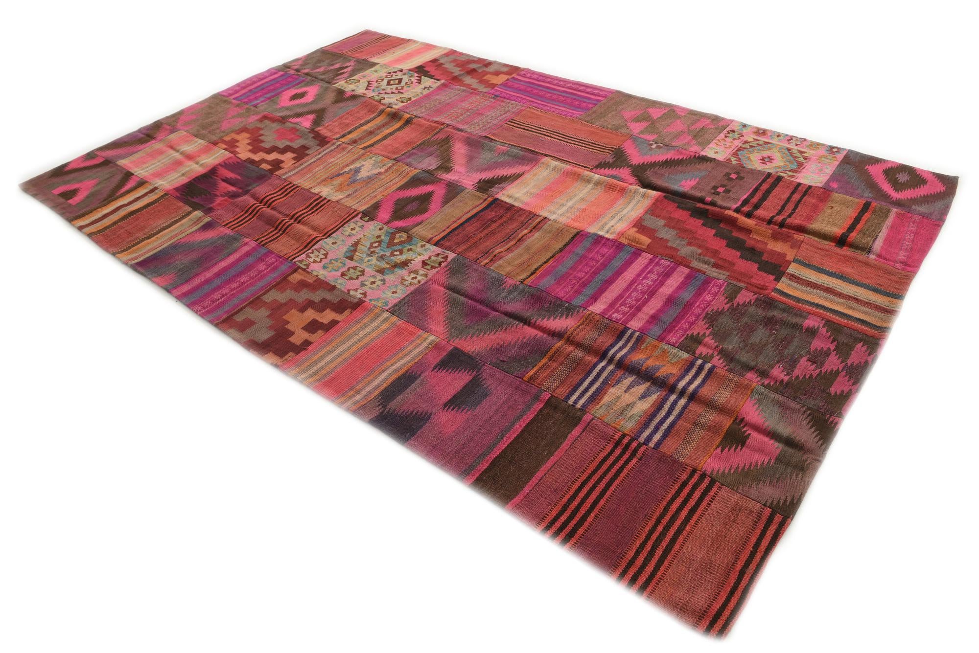 6' 8 x 10' 2 Hand Woven Kilim Patchwork Wool Rug