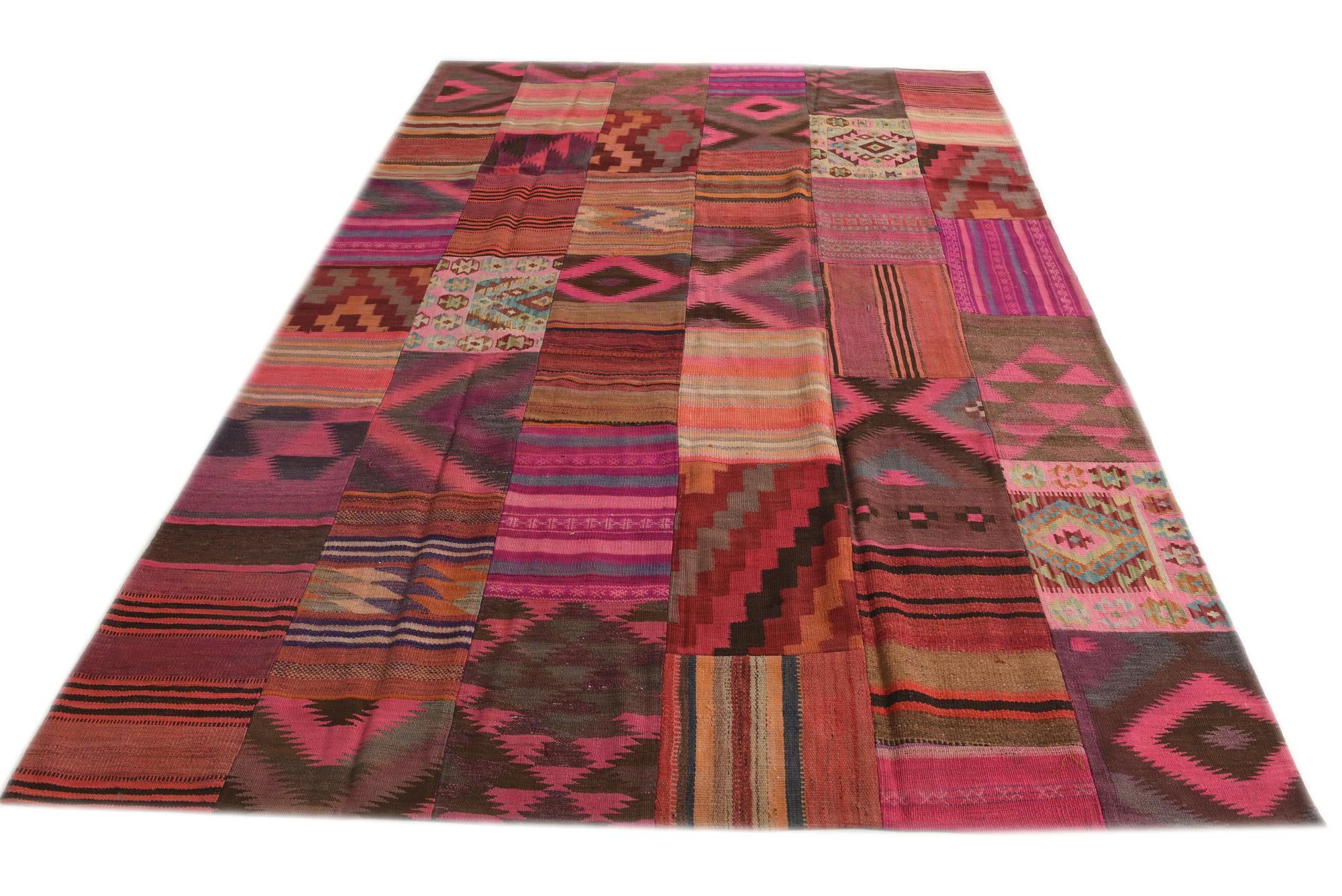 6' 8 x 10' 2 Hand Woven Kilim Patchwork Wool Rug