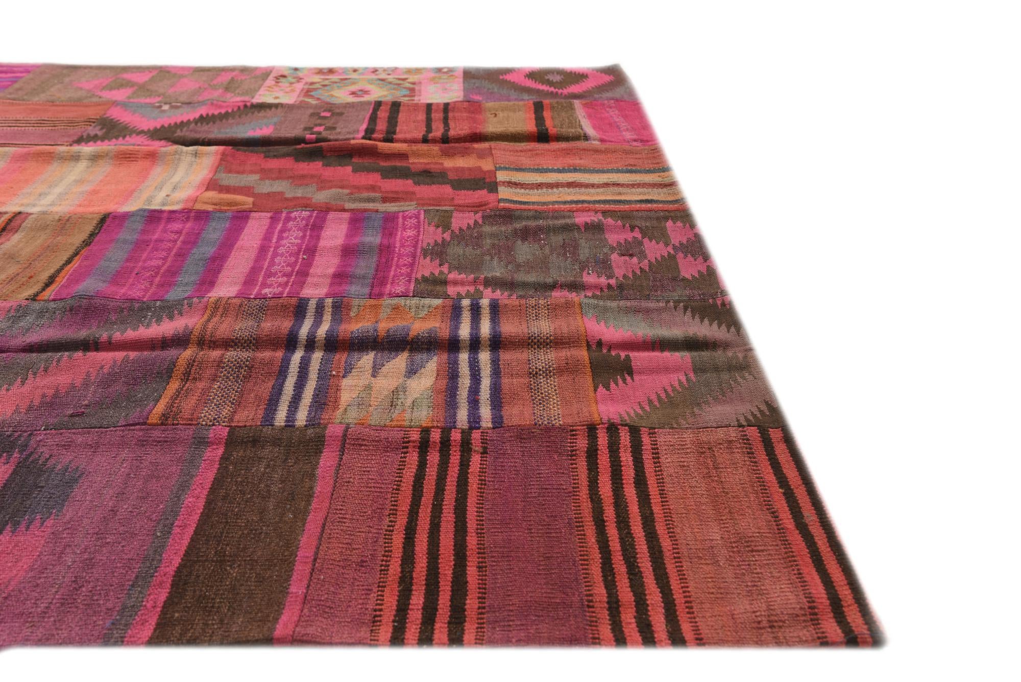 6' 8 x 10' 2 Hand Woven Kilim Patchwork Wool Rug