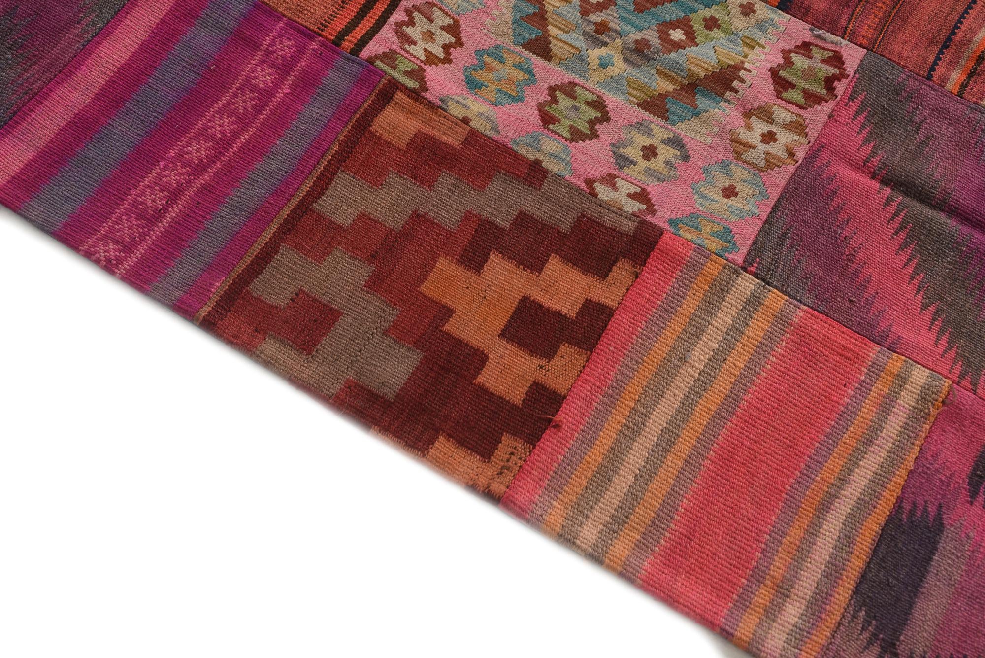 6' 8 x 10' 2 Hand Woven Kilim Patchwork Wool Rug