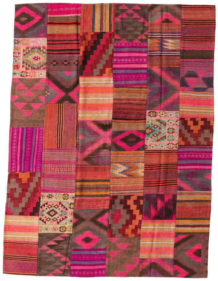 Detail image of 6' 8 x 10' 2 Hand Woven Kilim Patchwork Wool Rug