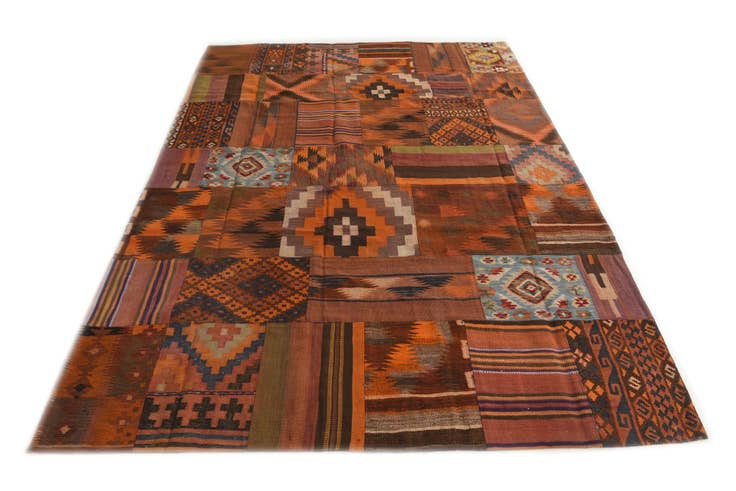 Detail image of 7' x 9' 9 Hand Woven Kilim Patchwork Wool Rug