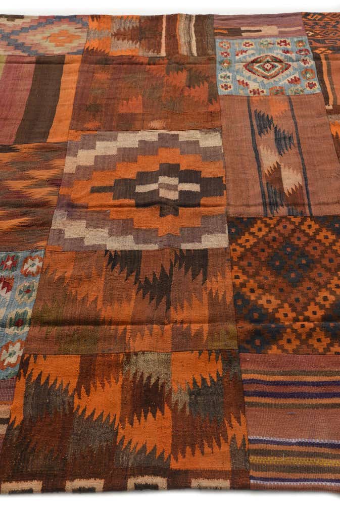 7' x 9' 9 Hand Woven Kilim Patchwork Wool Rug