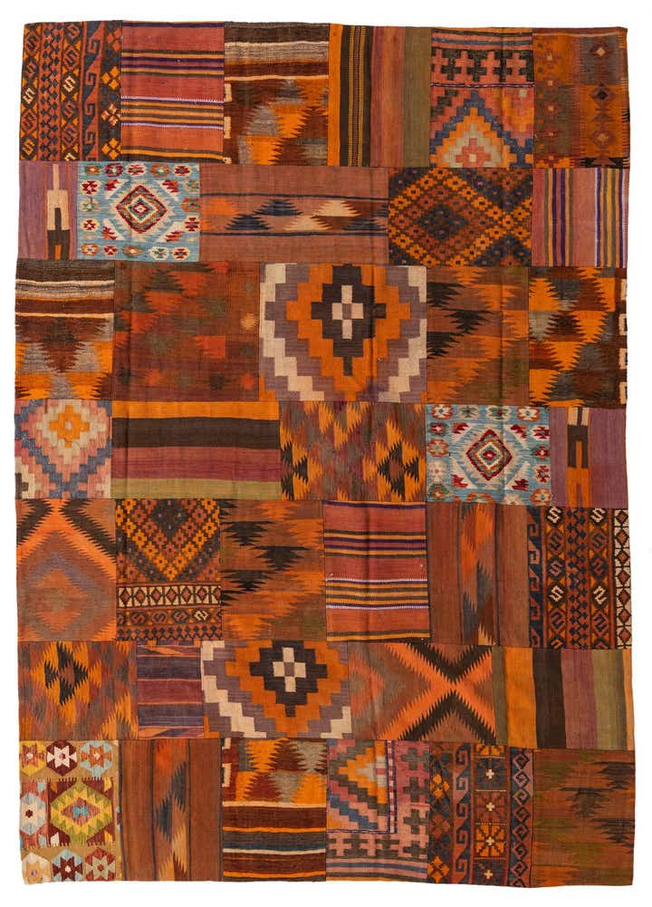 7' x 9' 9 Hand Woven Kilim Patchwork Wool Rug