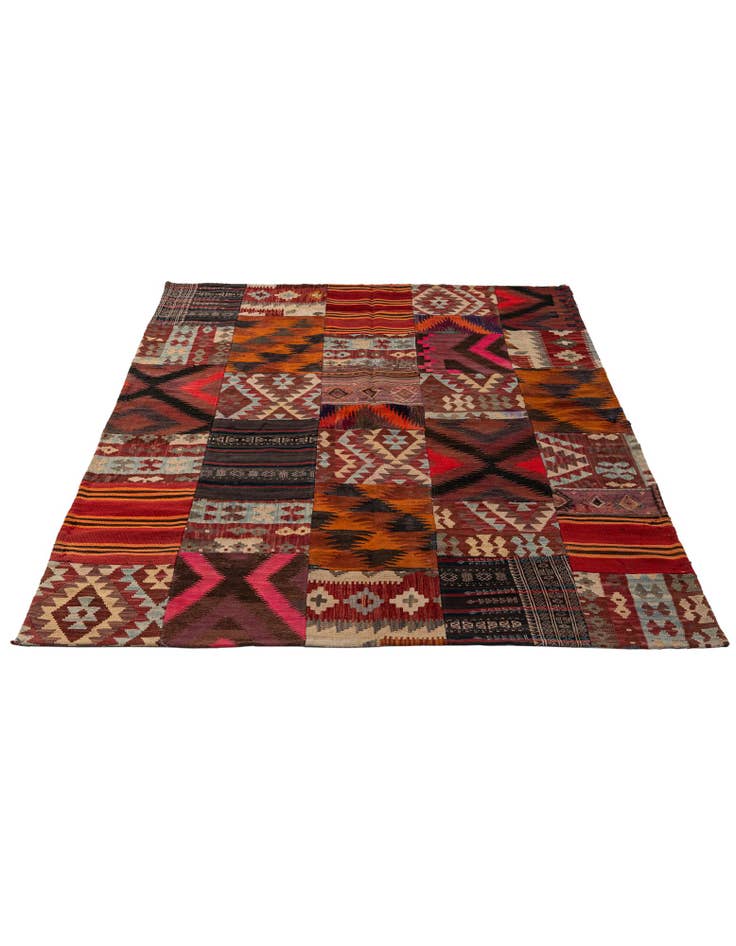 Detail image of 5' 10 x 8' 1 Hand Woven Kilim Patchwork Wool Rug