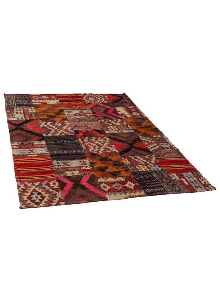 Detail image of 5' 10 x 8' 1 Hand Woven Kilim Patchwork Wool Rug