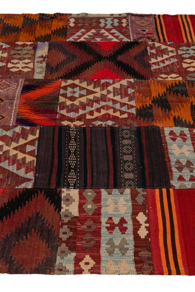 Detail image of 5' 10 x 8' 1 Hand Woven Kilim Patchwork Wool Rug