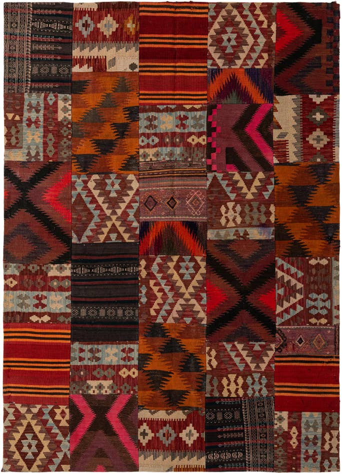 Detail image of 5' 10 x 8' 1 Hand Woven Kilim Patchwork Wool Rug