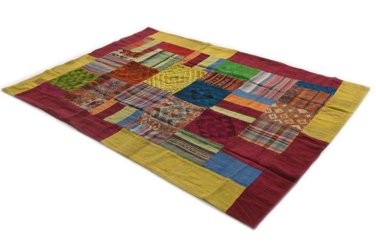 Detail image of 5' 8 x 8' Hand Woven Kilim Patchwork Wool Rug