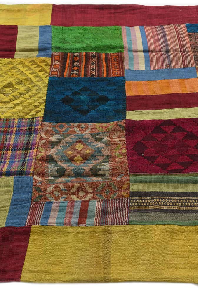 5' 8 x 8' Hand Woven Kilim Patchwork Wool Rug