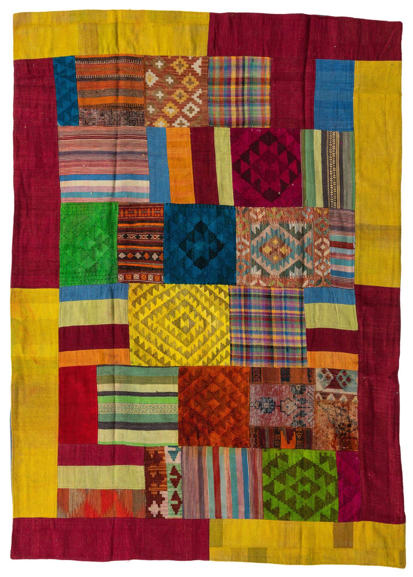 5' 8 x 8' Hand Woven Kilim Patchwork Wool Rug