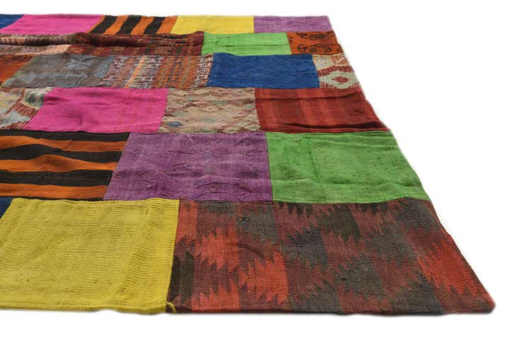 6' 7 x 9' 3 Hand Woven Kilim Patchwork Wool Rug