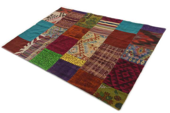4' 8 x 6' 8 Hand Woven Kilim Patchwork Wool Rug