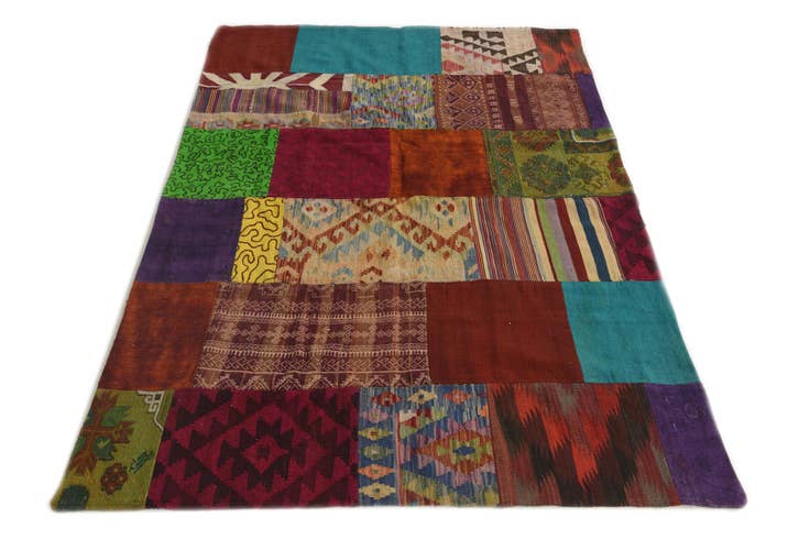 Detail image of 4' 8 x 6' 8 Hand Woven Kilim Patchwork Wool Rug