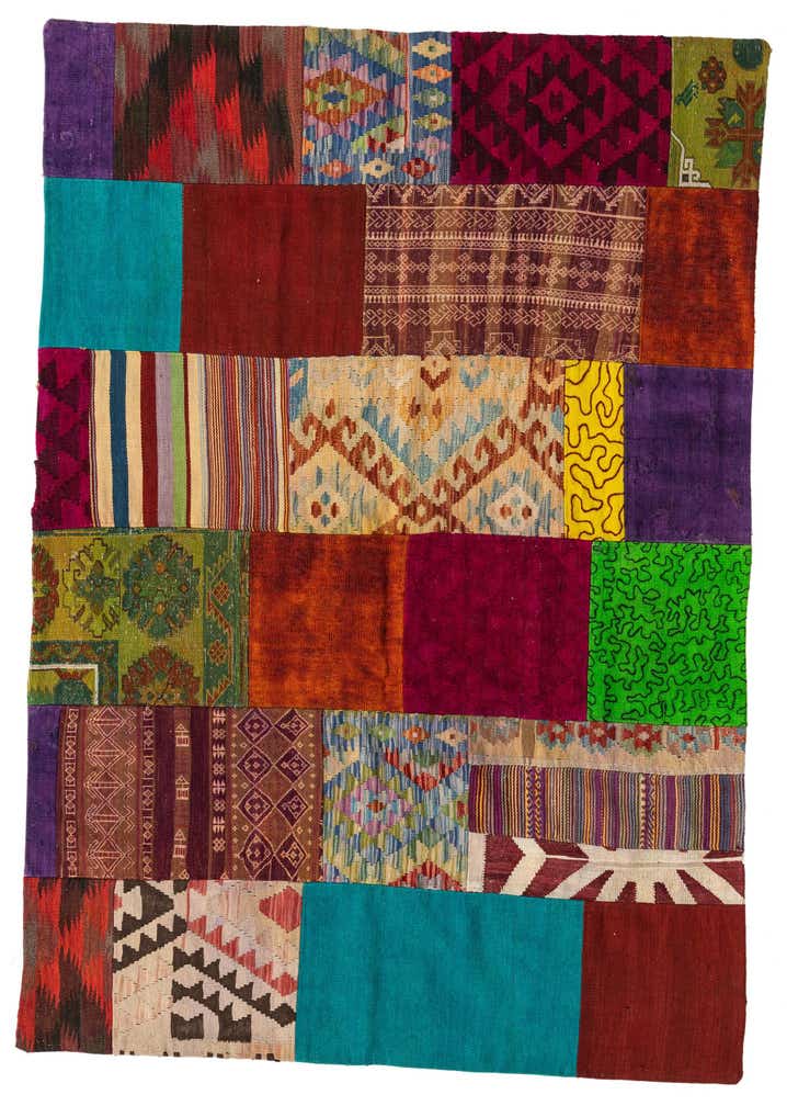 4' 8 x 6' 8 Hand Woven Kilim Patchwork Wool Rug