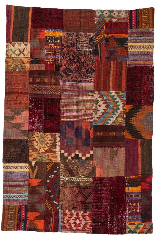 Detail image of 4' x 6' Hand Woven Kilim Patchwork Wool Rug