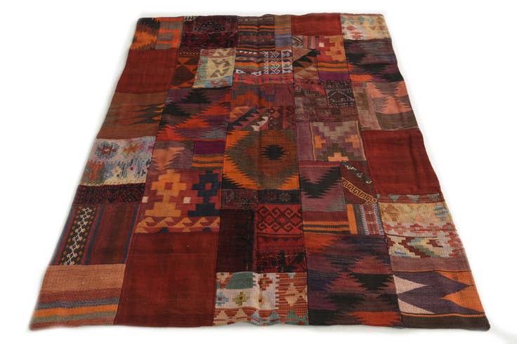 Detail image of 4' x 6' Hand Woven Kilim Patchwork Wool Rug