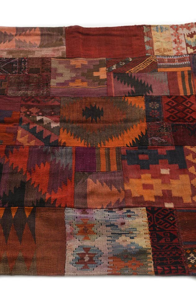 Detail image of 4' x 6' Hand Woven Kilim Patchwork Wool Rug