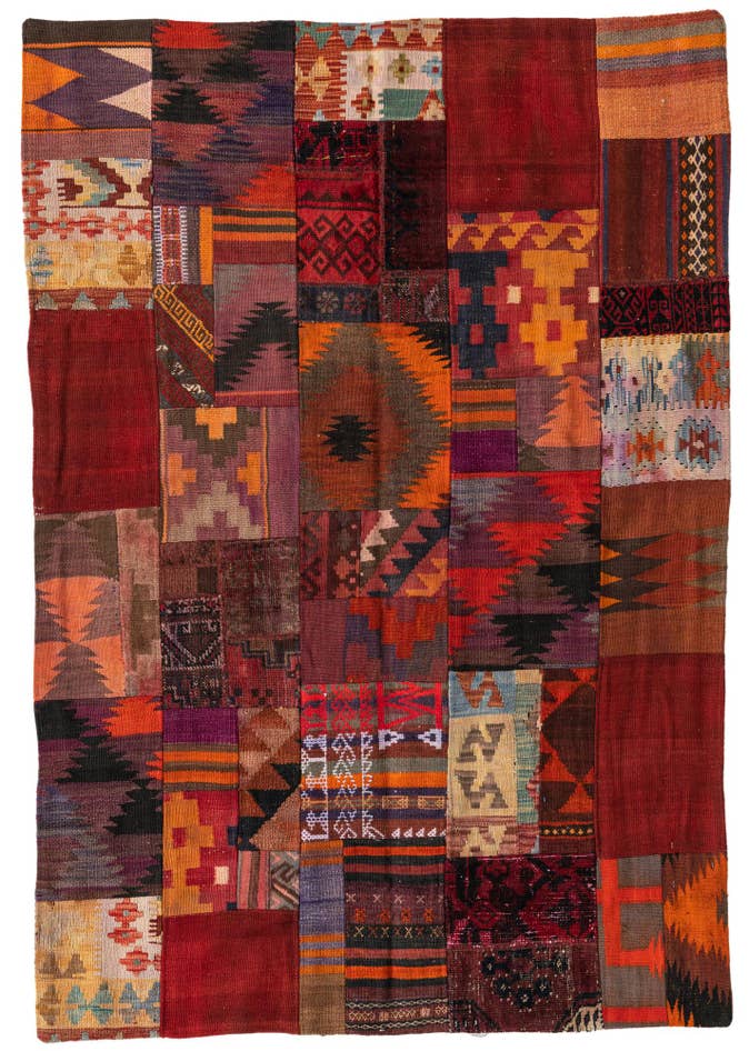 Detail image of 4' x 6' Hand Woven Kilim Patchwork Wool Rug